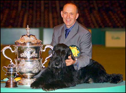 Giant Schnauzer Champion Philip with Crufts Trophy